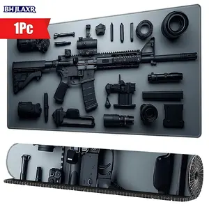 Black AR - Style Firearm Tactical Accessories Set, Various Attachments with Picatinny Rail, Scope, Foregrip, Flashlight, Magazines & Components, Military - Themed, Detailed Textured, 15.7x35.4inch