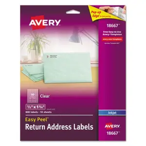 Avery AVE18667 0.5 x 1.75 in. Matte Easy Peel 80 Sheet Mailing Labels for Inkjet Printers, Clear
