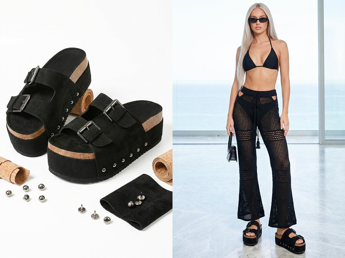 Comfortable Platform Slide Sandals for Women | Woven Straw Double Buckle Slippers | Chunky Summer Beach & Vacation Shoes