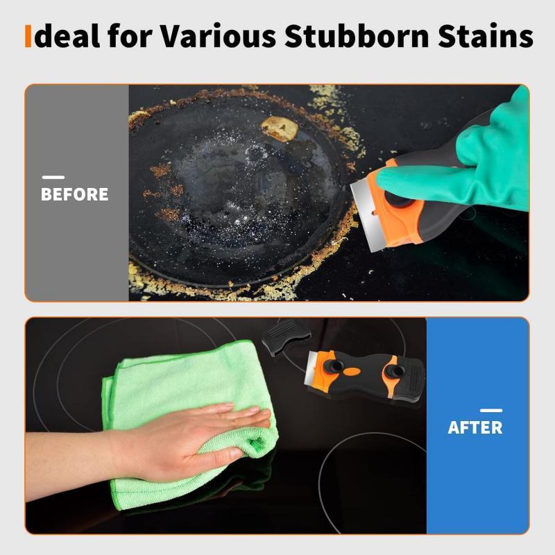 Razor Blade Scraper Tool(2Pcs),With Extra 10pcs PlasticBlades And 10pcs Metal Blades, 2-in-1 Scraper Tool CleaningRazor Scraper For Decals, Stickers, Labels, Caulk, Adhesive,Paint, Cooktop