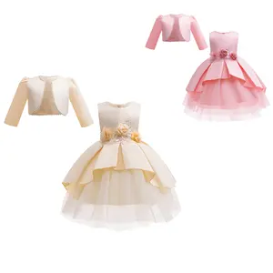 [2-10 Years] Kid Girls Princess Dress Set Sleeveless Floral Embroidery Puffy Dress With Coat 2Pcs For Party Performance ZT-4019W44 Costume