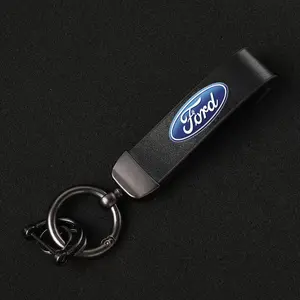 Metal Leather Car Key Rings Chain for Ford Fiesta C-Max Kuga Ranger Raptor Ka Fusion St Transit Edge, Auto Keychain Accessories