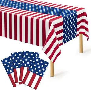 4 Pack Patriotic Tablecloths 4th of July Decorations,Disposable Plastic Tablecloths 54"x108",Patriotic Themed Party Table Cloth for Kids Birthday Party Supplies,Outside,Picnic,Camping,Memorial