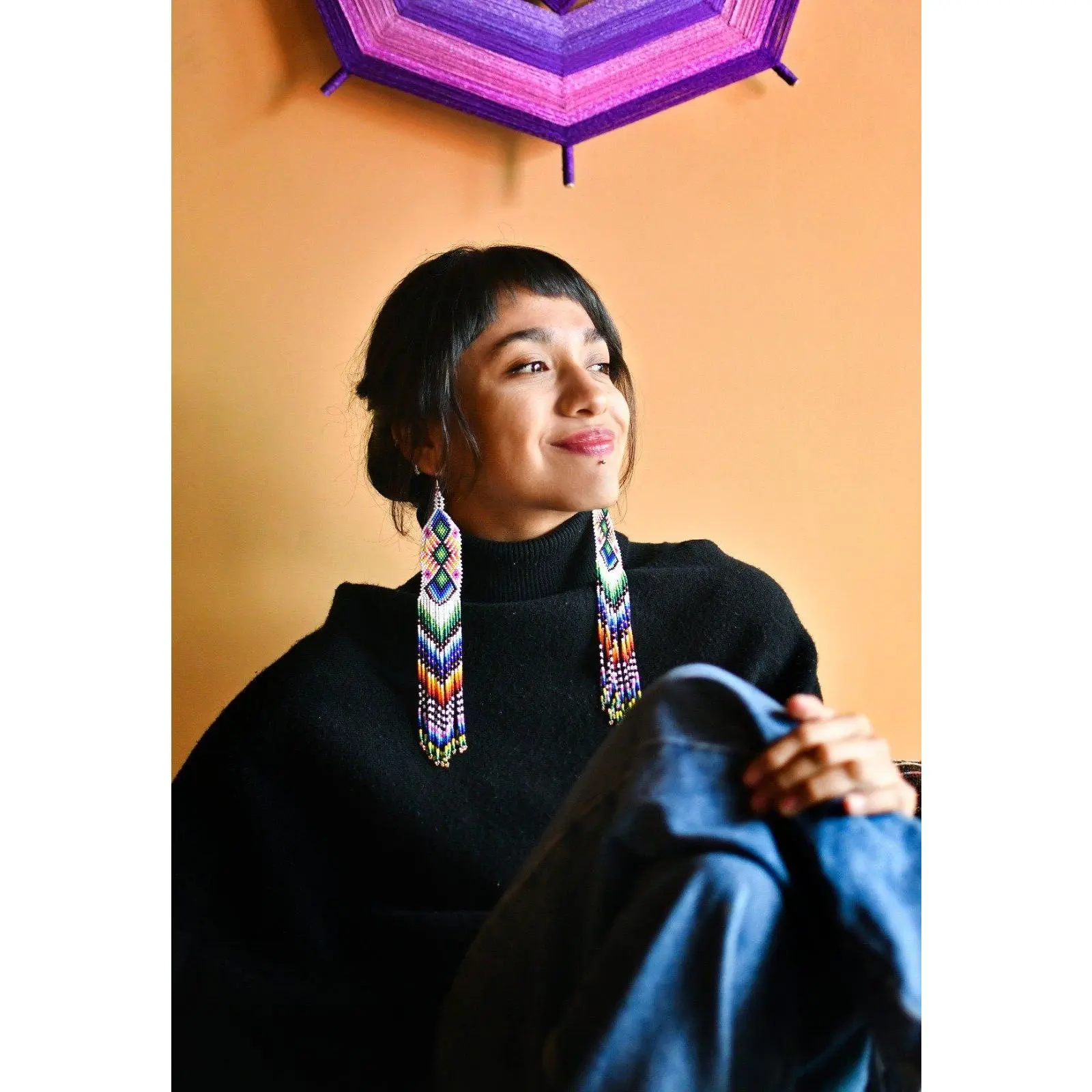 Kaleidoscope - Long Native Beaded Earrings with Intricate Color & Movement - Handmade by Mexican Artisans - Mother Sierra