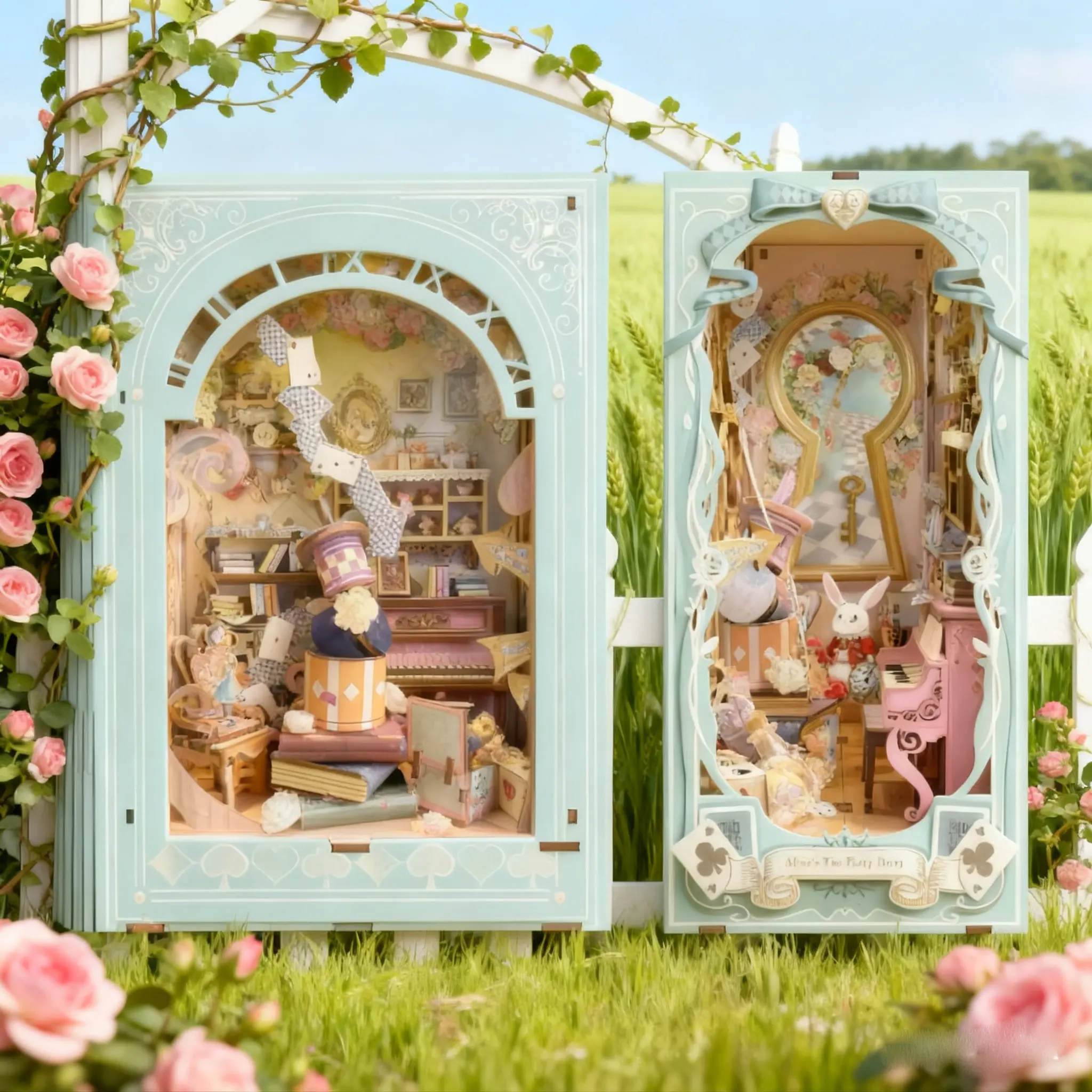 Book Corner Kit, Adult DIY Wooden Miniature Toy House Set Bookshelf Decoration Birthday Gift for Women Teen Girls Craft Enthusiasts, Miniature Furniture