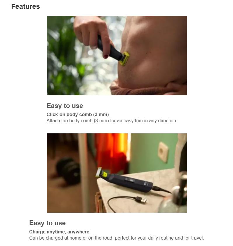 Philips Norelco OneBlade 360 Pro Hybrid Face & Body Electric Trimmer QP6542/70 Philips Norelco OneBlade 360 Pro Hybrid Face & Body Electric Trimmer QP6542/70