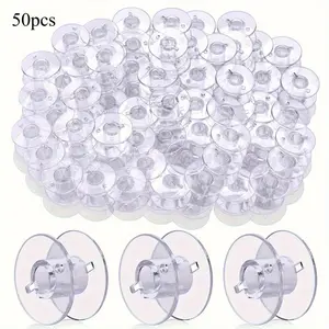 50 Pack Clear Plastic Sewing Machine Bobbins Class 15, Sewing Bobbins Compatible For Brother Singer Janome Kenmore Machines Style SA156 Transparent Bobbins Spools Embroidery Bobbins Sewing Accessories