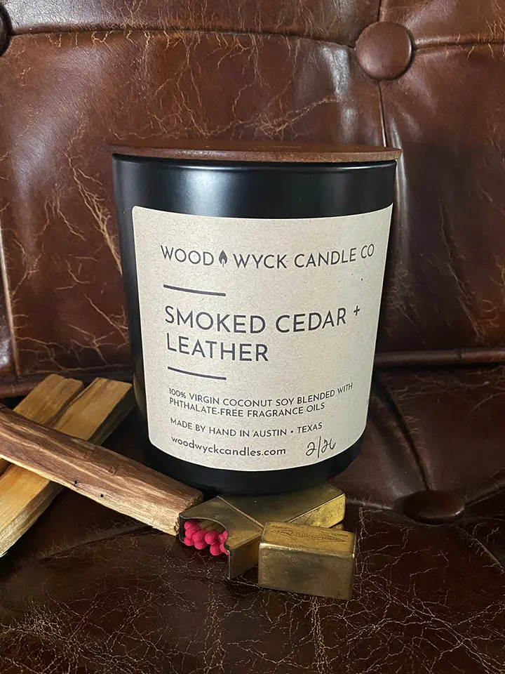 Smoked Cedar & Leather Luxury Wood Wick Candle