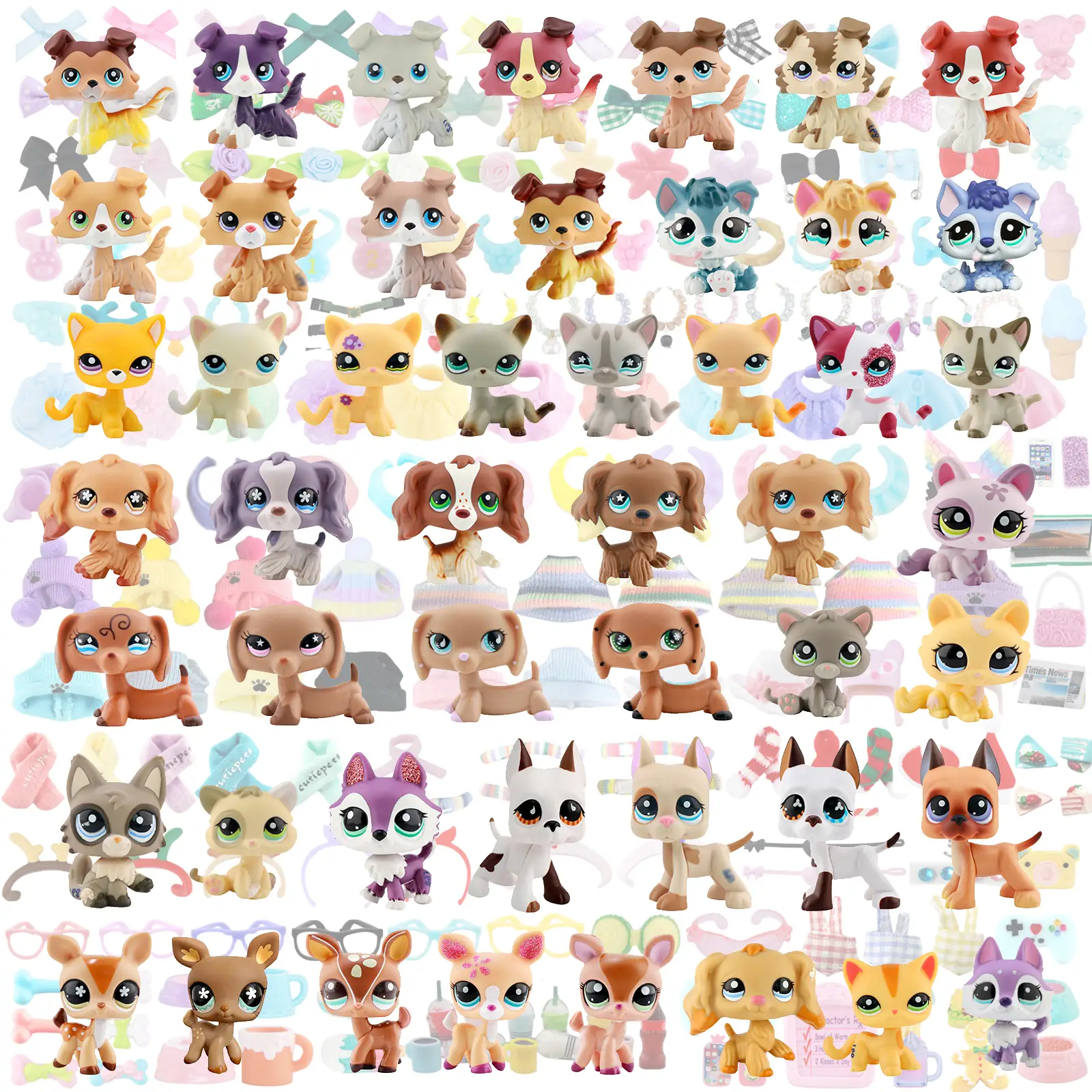 Miniature Cat and Dog Puppy Kitten Fox Figures Pet compitable with LPS Collection