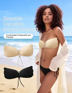DORSU Drawstring Hidden Wing Invisible Bra Pads Seamless Push-Up Lift Design Pull Once for Instant Gathering, Makes Small Busts Look Bigger Womenswear