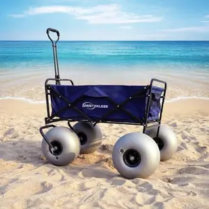 Crestwalker Beach Cart with 13" Balloon Wheels Collapsible Beach Wagon with Big Wheels for Sand Pump Included Blue Cart