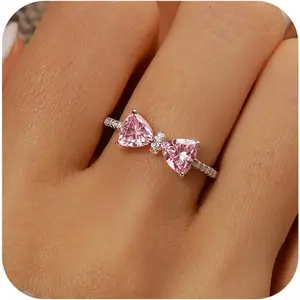 Dainty Bow Rings for Women 925 Sterling Silver Cubic Zirconia Infinity Knot Jewelry Birthday Christmas Gifts Pink Engagement Ringlucy ring    princess cut ring