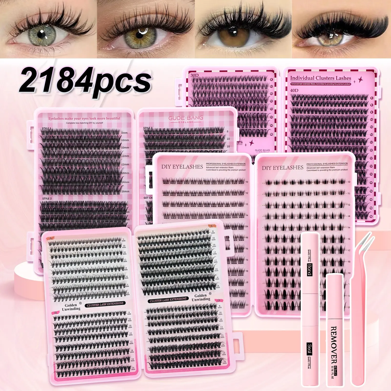 DIY Eyelash Extension Kit, False Eyelashes Extension, Large Capacity, Multiple Styles, Individual Lashes Clusters, Professional and Beginner Friendly, Easy Home Use, Full Set Lashes Starter Kit, Cosmetic False Lashes