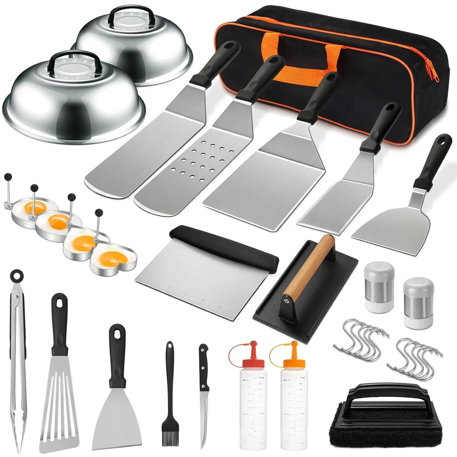 [New Deal] -  35PCS Griddle Accessories Kit with Flat Top Grill, Enlarged Spatulas, Basting Cover & Scraper for Outdoor Barbecue Set Stainless Steel Utensils Meat Oil Spice