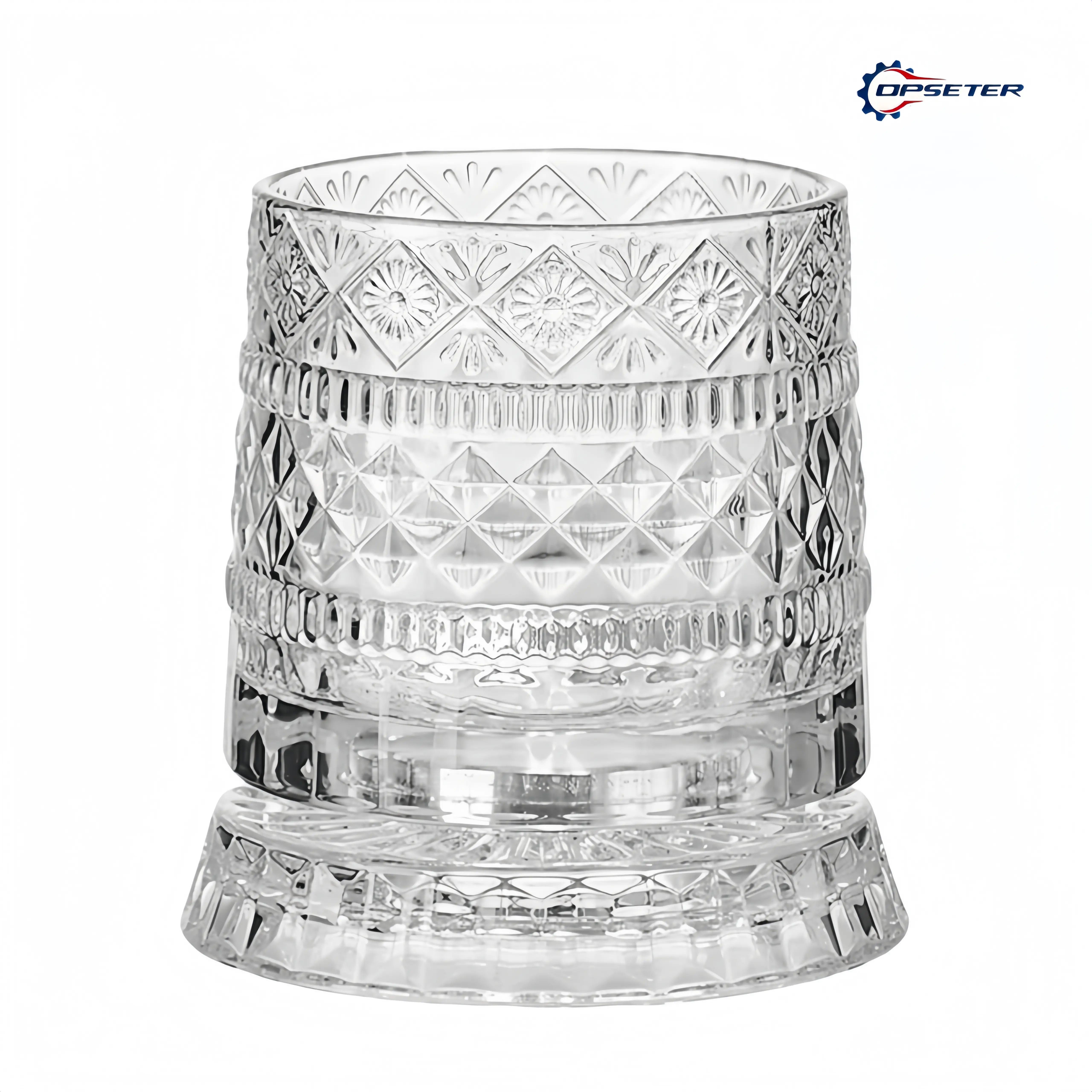 360 Degree Rotating Crystal Whiskey Glass Premium Heavy Base Bourbon Rock Tumbler for Scotch Cocktail and Rum Tasting Elegant Hand Blown Barware Drinkware Gift for Men Home Bar Accessories