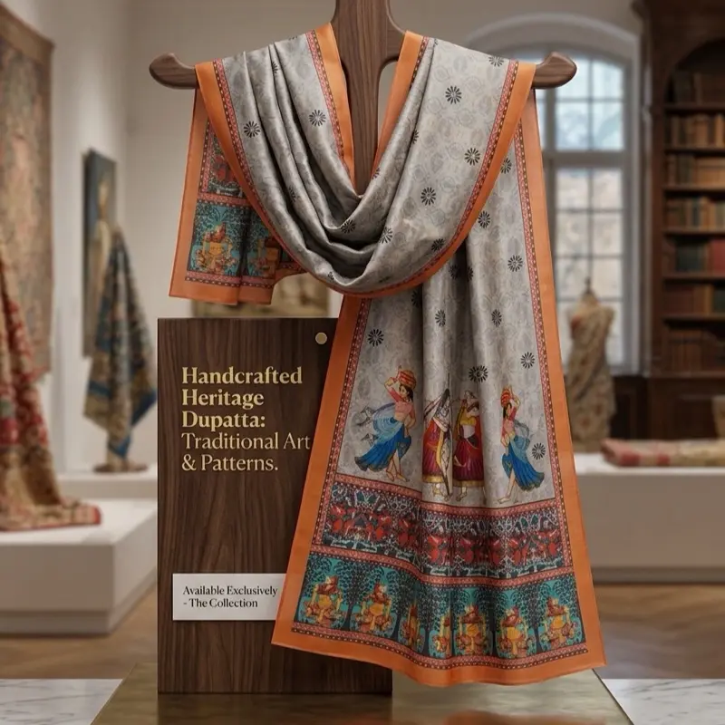Silk printed long dupatta scarf traditional style women wear for festivals, weddings ,events and more