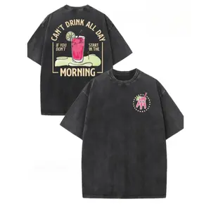 230G Washed Cant Drink All Day Graphic Oversized T-Shirt |     Drink Print Front And Back, Classic Crew Neck, Short Sleeve, 100%, Casual Unisex Top Retro Double-Sided Water Wash T-Shirt tech jacket oversized shirts wind breaker white tee world tshirts