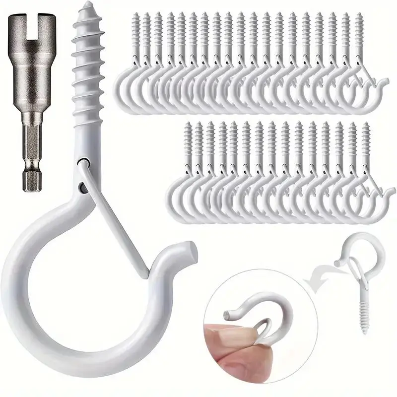 Outdoor Windproof Stability Easy Installation Screw Hooks for Hanging Christmas Lights, Potted Plants & Ceiling Decor, 12/20/38/48pcs Q Hooks & Key Hooks, Durable Material
