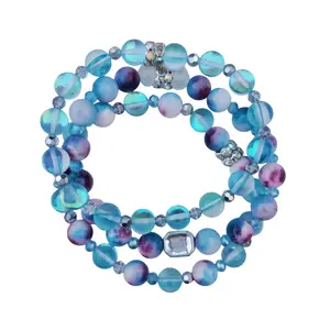 Swanky Twenty Cotton Candy Bling Beaded Stretch Bracelets - Stacking Set of 3 to Layer Size Medium (7 1/2") cute handmade