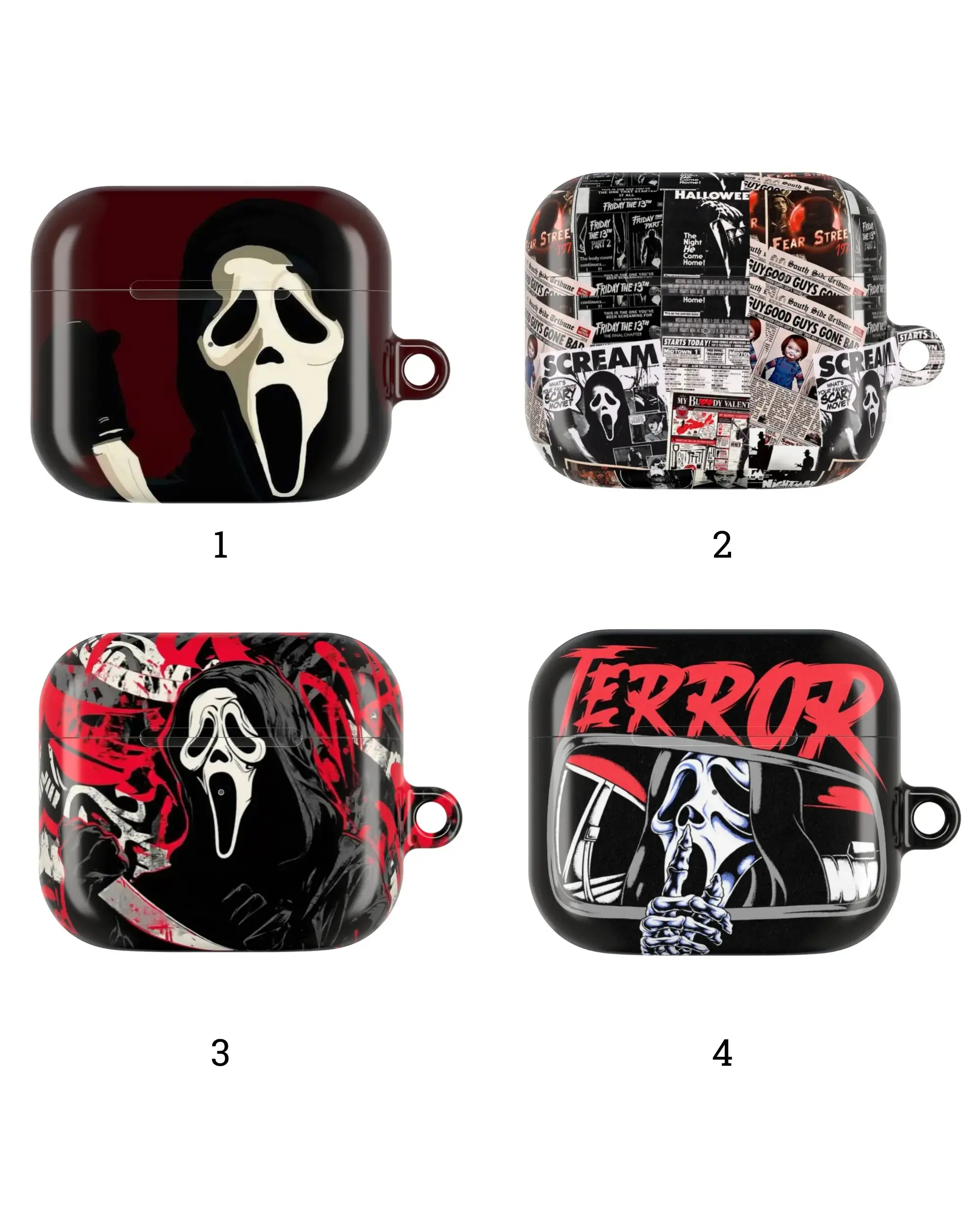 Ghostface Horror AirPods Case Spooky Scream Aesthetic Protective Cover for AirPods 1 2 3 4 Pro 2 1 3, Halloween merch