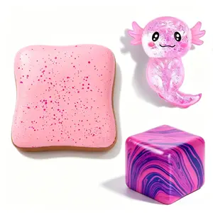 3-Piece Squid Squeeze Toy Set, Stress Relief Fidget Toy, Soft Stress Ball for Kids & Adults, Sensory Cube Toy, Classroom Prize, Birthday Party Gift