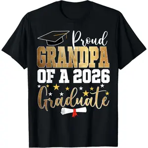100% Cotton Proud Grandpa of A 2026 Graduate Grandpa Graduation 2026 T-Shirt
