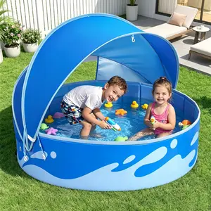 Peradix Foldable Kiddie Pool with Canopy for Baby Toddler Kids Family - Dog Kiddie Pool Summer Water Play Pool with Shade - Portable for Outdoor Backyard Beach Summervibes Quick Folding Playpen Travel Playpen swimming pool