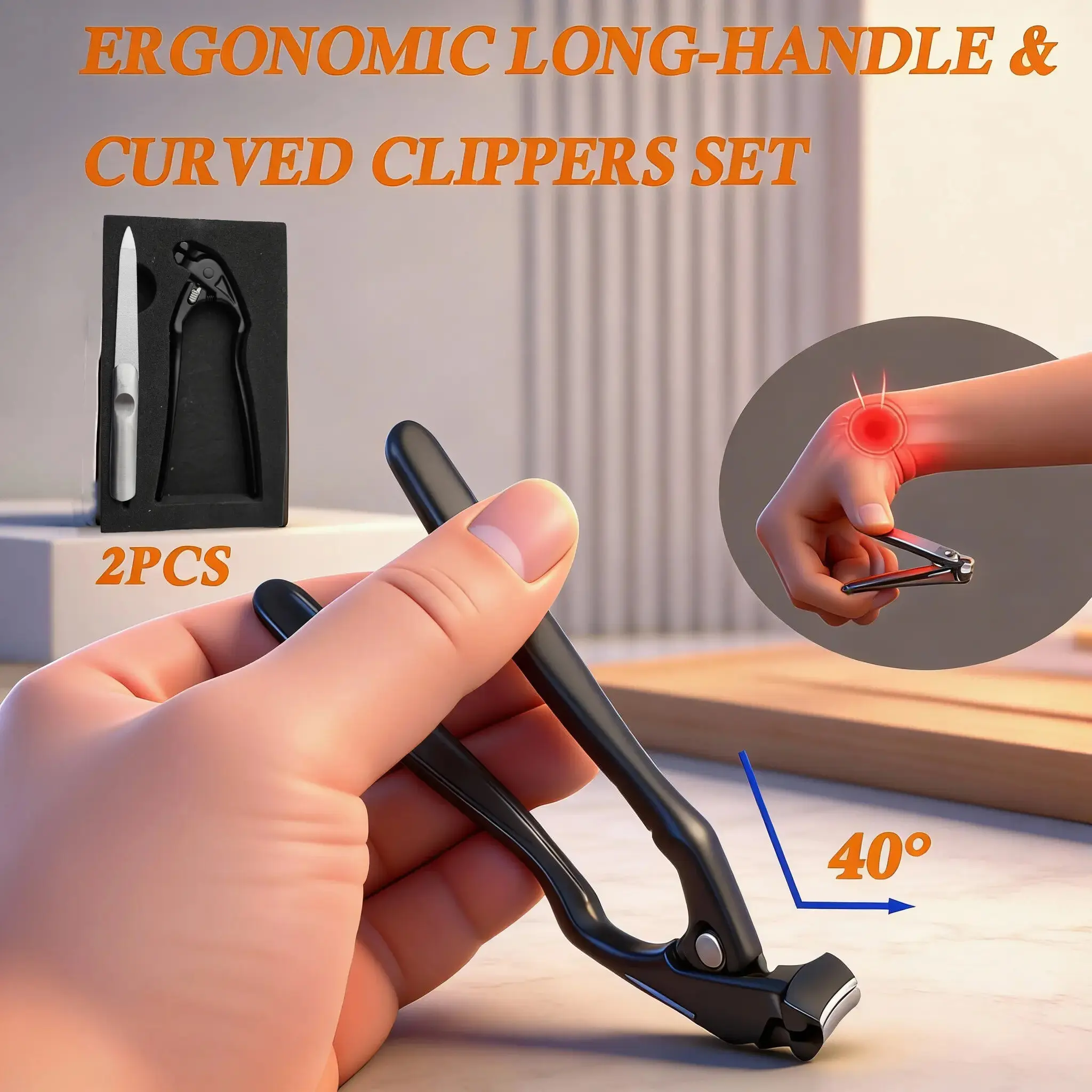 Matte Long Handle Toenail Clipper, Angled Curved Beak Blade Labor-Saving Double Grip Powder Steel Nail Cutter With Lock, Washable Home Essential