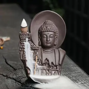 Ceramic Incense Burner, Backflow Incense Burner, Buddha Statue Decor, Home Fragrance Holder, Desktop Decor for Living Room Bedroom Office, Scented