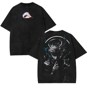 The Honored One Gojo Graphic Anime T-Shirt – Jujutsu Kaisen Oversized Cotton Tee, Vintage Washed Design, Manga Fan Unisex Streetwear Top streetwear graphic tee washed anime t-shirt