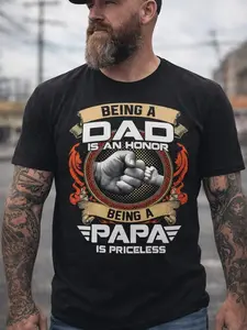 Being a Dad is an Honor Shirt, Being a Papa is Priceless T-Shirt, Father's Day Gift Shirt, Gift for Daddy  Retro Washed 230gsm Cotton Streetwear Style Unisex T-Shirt high Street Retro Style Casual Fashion Fashionable Outdoor Wear Simple Design