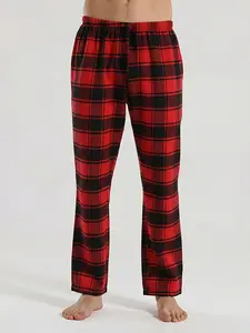 Men's Plaid Loose Fit Home Sleep Pants, Pajama Pants, Checked, Straight Leg, Casual Comfort, Breathable Warm Fabric, All Seasons Wear, Loungewear