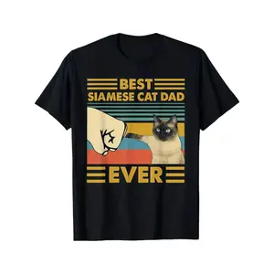 Men's Vintage Siamese Cat Dad Graphic T-Shirt - Soft Breathable Cotton Tee - Funny Father's Day Gift for Cat Loving Dads - Retro Black Shirt - All-Season CaClassic Top Tshirt Streetwear Shortsleeve Tropical Black Casual 100% Cotton Relaxed Fit All Seas