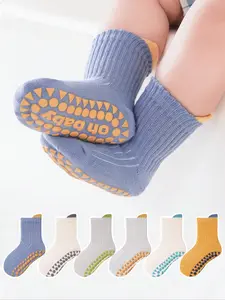 Baby's Letter Pattern Floor Socks, Soft Sole Non-Slip Indoor Kids Socks, Perfect for Daily Use, Pack of 6 Pairs