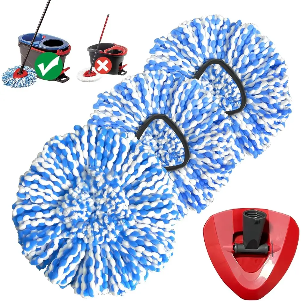 Spin Mop Replacement Head For RinseClean 2 Tank System, Microfiber Mop Refills, Easy to Replace, Include 3 Mop Replace Heads, 1 Extra Mop Replacement Base