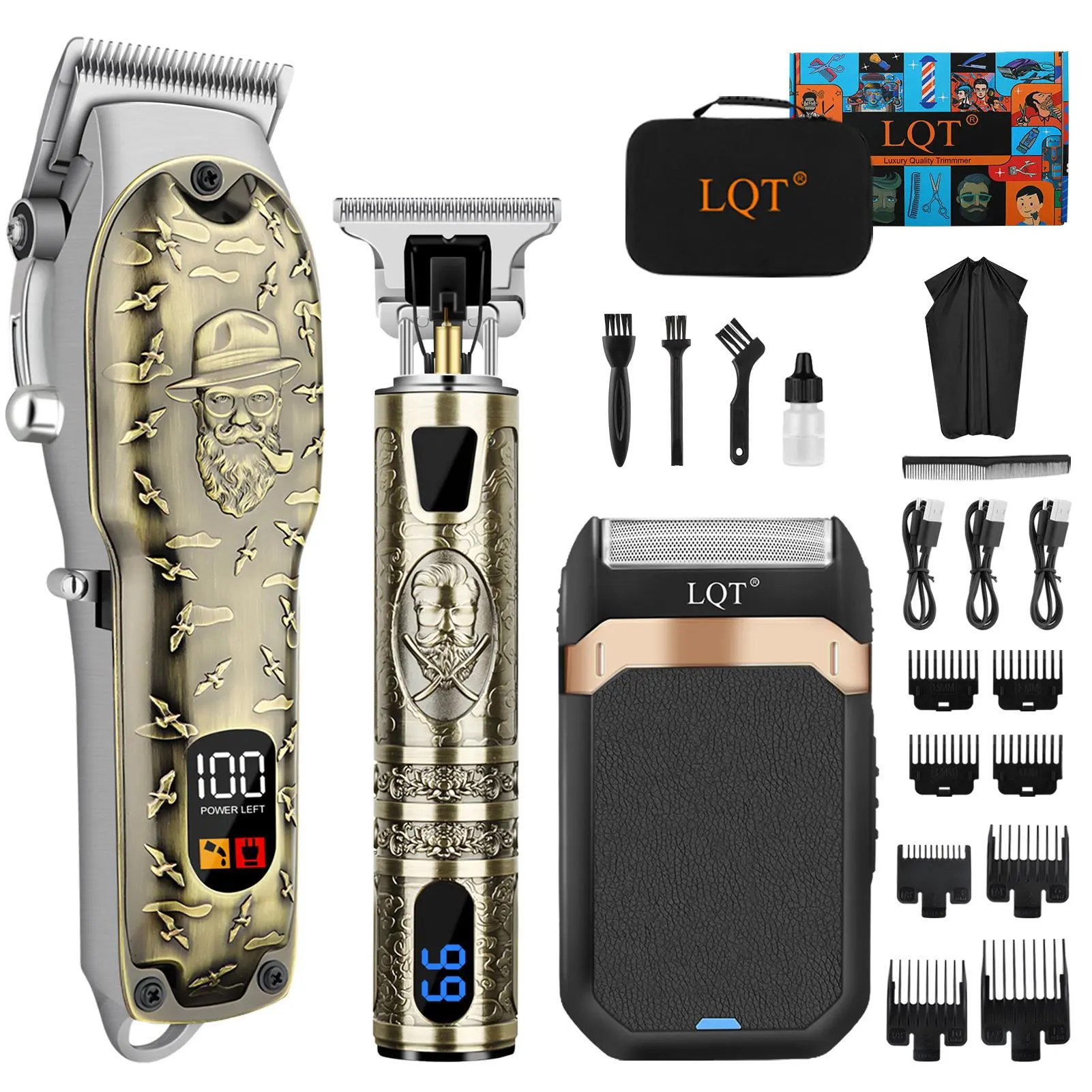 Men's Professional Haircut Scissors Set,Cordless Trimmer &Clipper Kit,DigitalDisplay，Multi-Purpose Grooming Tools, Ideal Holiday Gift for Men