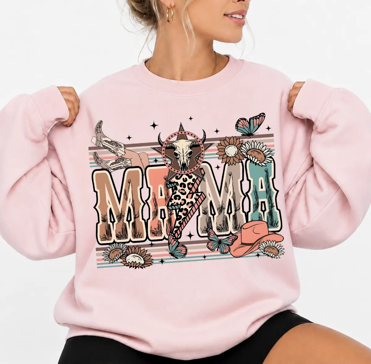 Western Mama Howdy Cowhide Sweatshirt, Western Mom, Coquette Mama, Western Cow Howdy Shirt, Mothers Day Gift, Mama Trendy Tee