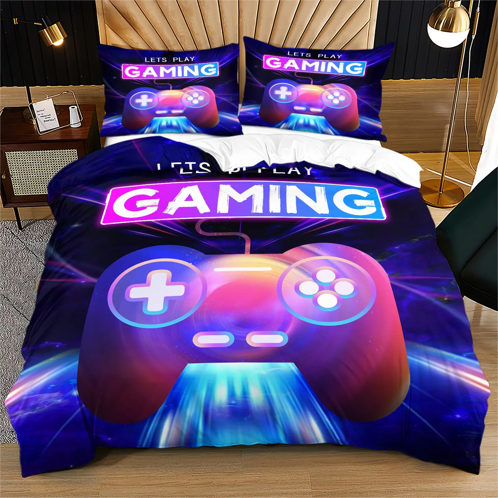 Cool Gaming Controller Pattern Sheet Set with Pillowcase, Soft Polyester Fiber Bedding, Zipper Closure, Breathable, All Seasons Use Cool Gaming Controller Pattern Sheet Set with Pillowcase, Soft Polyester Fiber Bedding, Zipper Closure, Breathable, All Seasons Use