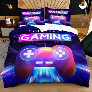 Cool Gaming Controller Pattern Sheet Set with Pillowcase, Soft Polyester Fiber Bedding, Zipper Closure, Breathable, All Seasons Use