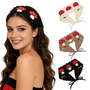 3 Pack Crochet Headbands for Women Mushroom Design Bohemian Bandana Tie-Back Knit Headband for Girls Wide Head Bands Crochet Headwrap Hairband