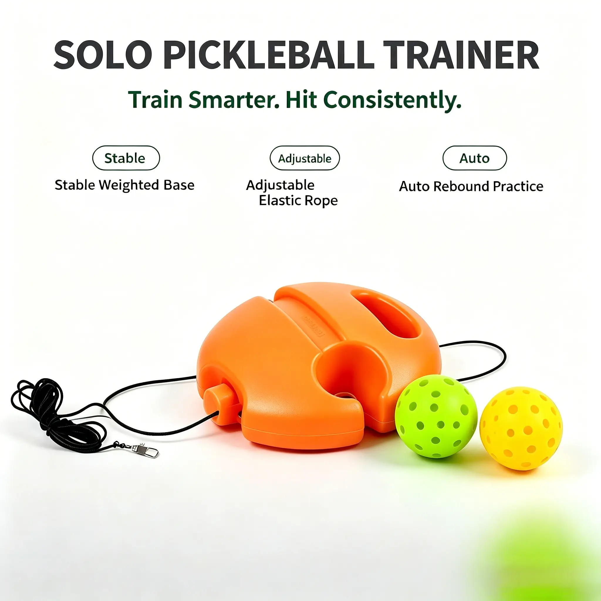 Solo Pickleball Rebound Trainer with Elastic Rope, Pickleball Trainer for Solo Practice, Automatic Ball Return Training Tool, Pickleball Practice Equipment for Beginners, Adults and Kids, Indoor Outdoor Pickleball Accessories