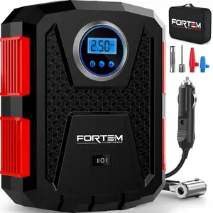 FORTEM Tire Inflator Portable Air Compressor, Air Pump for Car Tires and Bikes, Car Tire Pump w/Auto Shut Off, 150 PSI, 110V AC 12V DC, LED Light, Carrying Case
