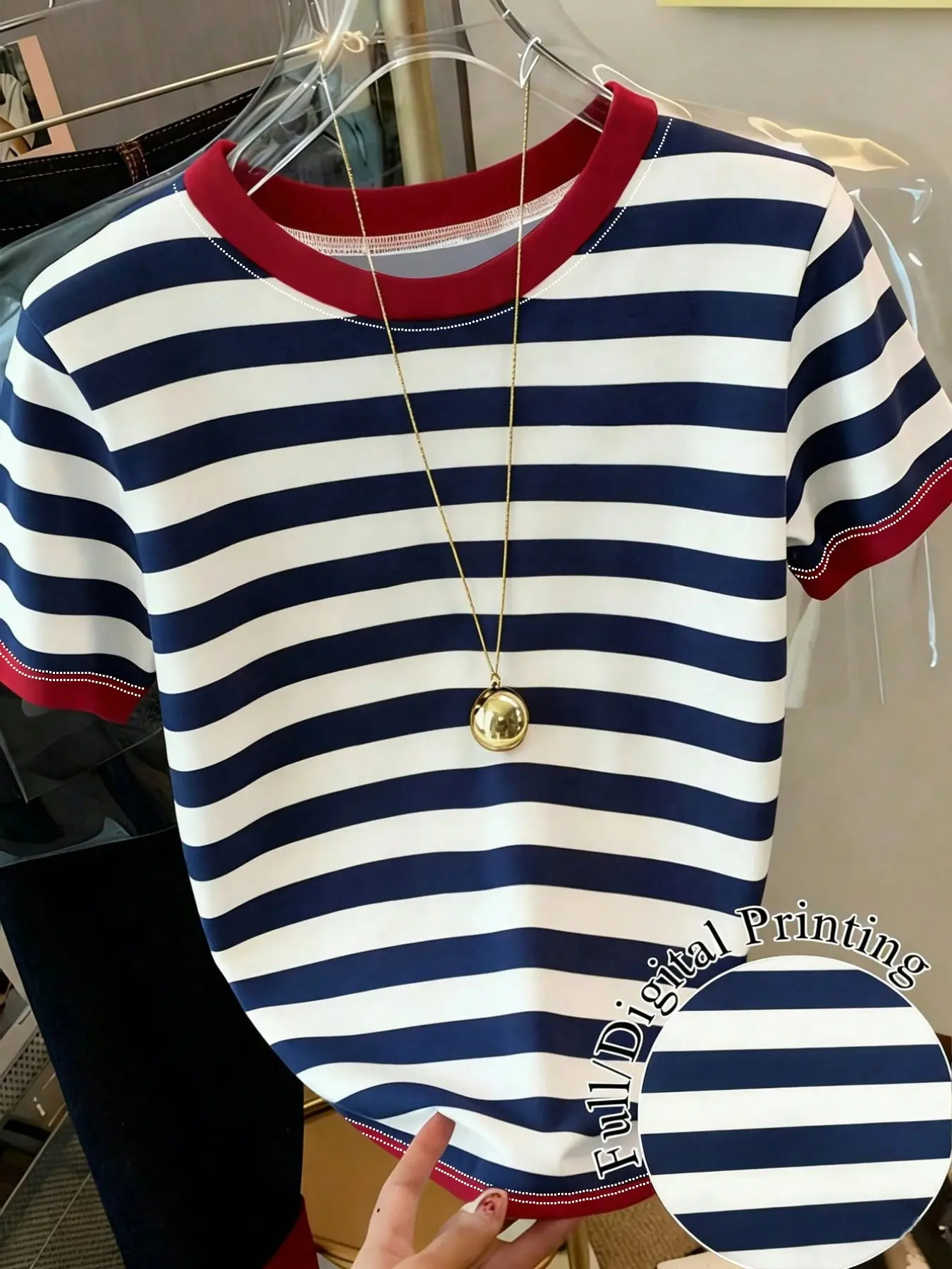 Women's Fashion Striped Short Sleeve Round Neck Lightweight T-Shirt, Casual Summer Top, Comfortable Daily Wear, Trendy Streetwear Loose-Fitting Tee, Everyday, Casual Tops