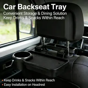 New Foldable Design Car Backseat Tray Table with Integrated Cup Holders, Multifunctional Headrest Mounted Eating Tray for Kids Adults, Space-Saving Sturdy Car Seat Organizer for Travel Road Trip