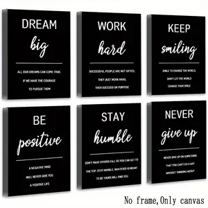 6pcs Inspirational Wall Art Set, Motivational Quotes for Office and Living Room, Encouraging Bedroom Posters and Decorative Sayings, Art Wall Decoration