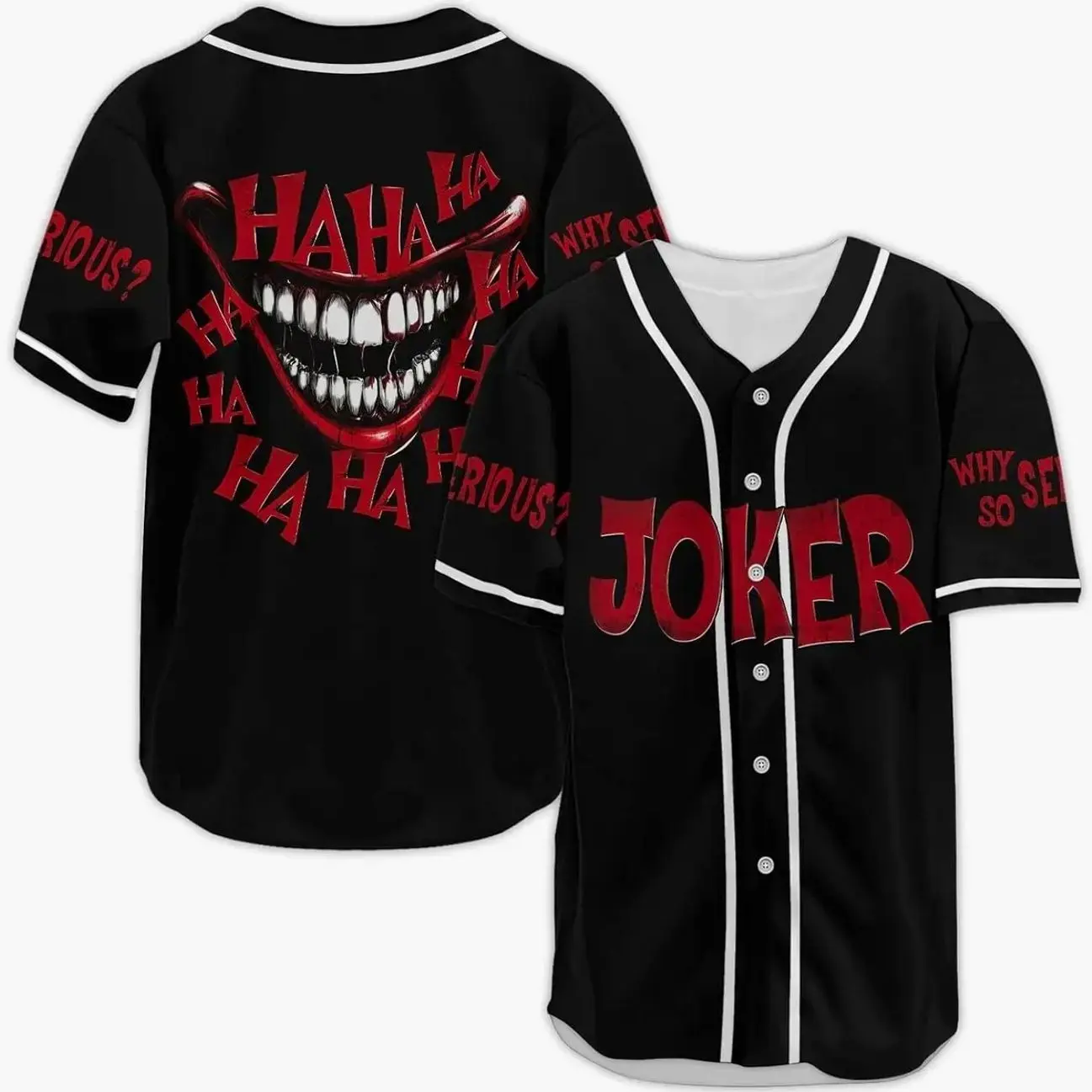 Horror Smile Baseball Jersey, All Over Print Creepy Graphic Shirt, Halloween Horror Design, Dark Streetwear, Unisex Fan Apparel