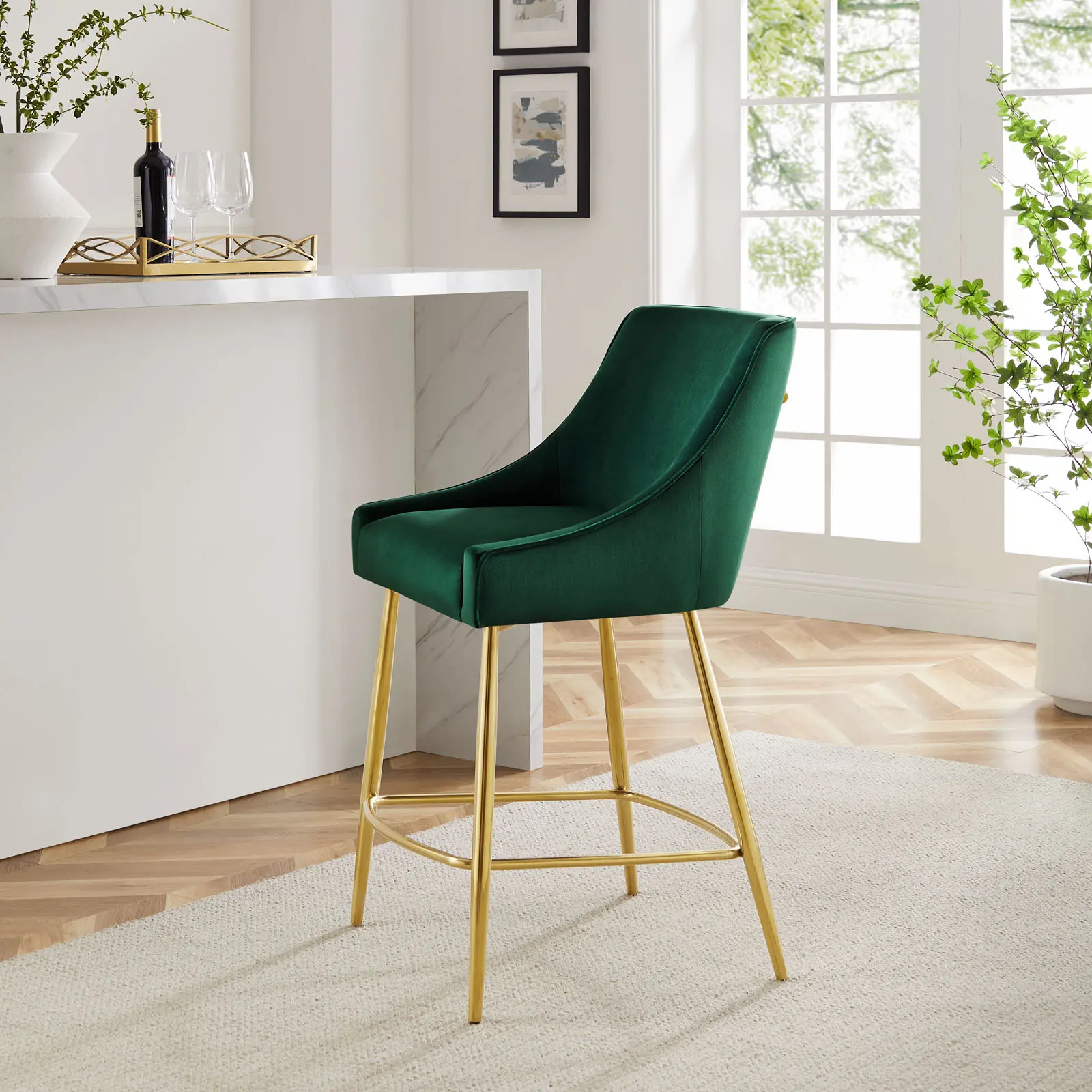 Modway Discern Performance Velvet Counter Stool in Green