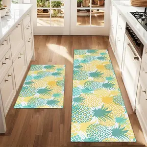 2Pcs Summer Pineapple Floor Mat Set Farmhouse Kitchen Carpet Restaurant Floor Laundry Room Decoration Carpet Mat