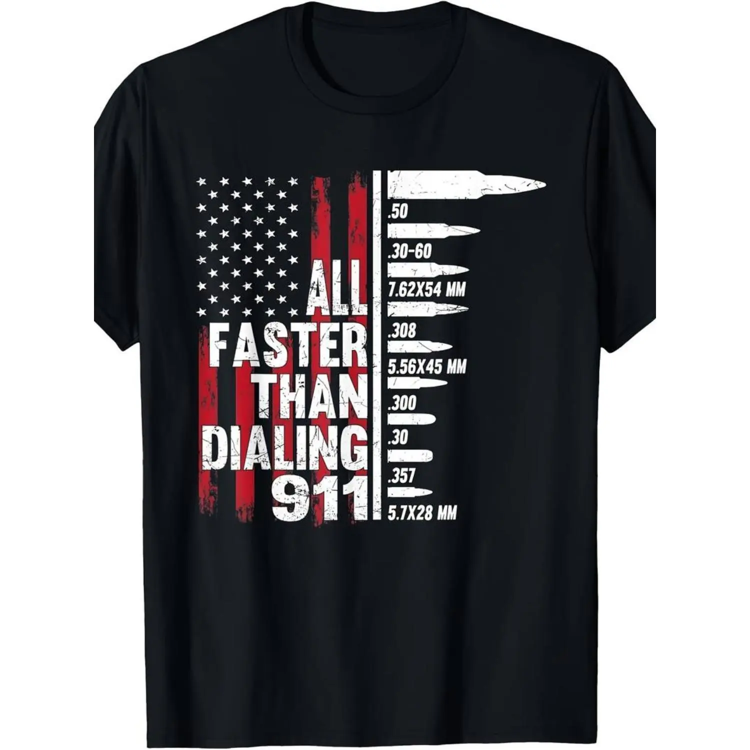 Cotton All Faster Than Dialing 911 American Flag Gun Lover For Men T-Shirt