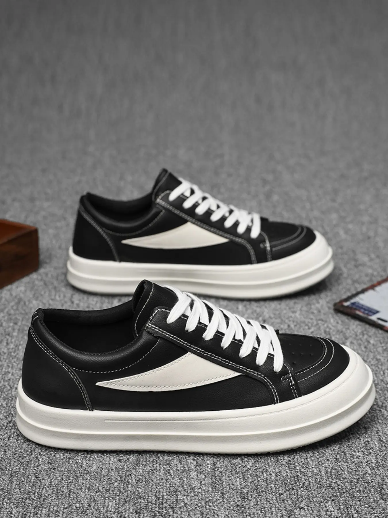 Unisex Trendy Sneakers, Colorblock PU Leather Upper, Cotton-Like Comfort, Lightweight Anti-Slip Sole, Casual All-Season Shoes, Casual Fashion Shoes, Sneaker Trainer, Lace Up Trainers